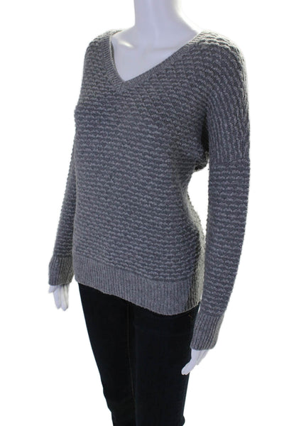 Vince Womens Wool Blend Knit Textured V-Neck Pullover Sweater Top Gray Size S