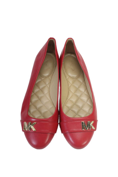 Michael Kors Womens Leather Round Toe Slip On Ballet Flats Red Size 10M