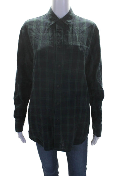 Rag & Bone Jean Womens Plaid Button Down Shirt Navy Blue Green Cotton Size Small