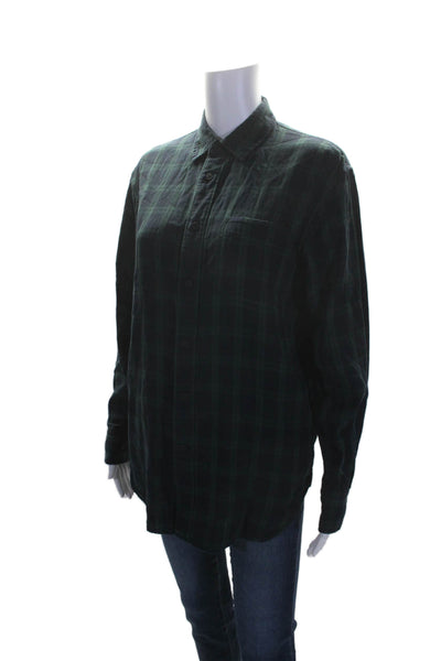 Rag & Bone Jean Womens Plaid Button Down Shirt Navy Blue Green Cotton Size Small