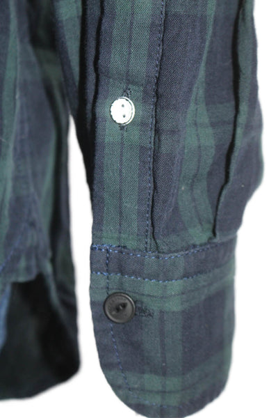 Rag & Bone Jean Womens Plaid Button Down Shirt Navy Blue Green Cotton Size Small