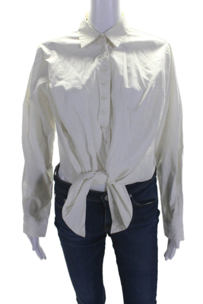 Contrarian Womens Button Down Long Sleeves Tie Bottom Shirt White Size Extra Sma