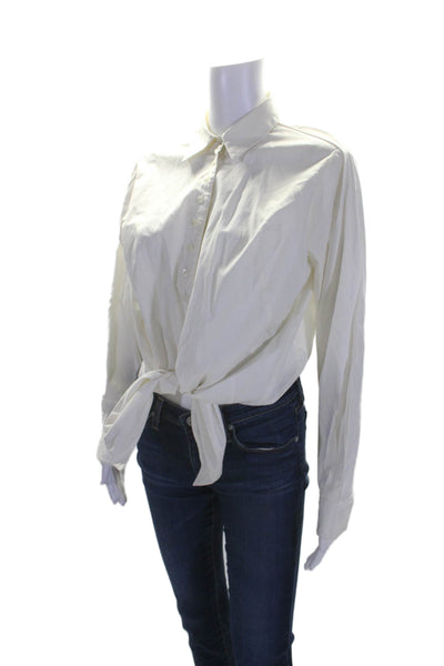 Contrarian Womens Button Down Long Sleeves Tie Bottom Shirt White Size Extra Sma