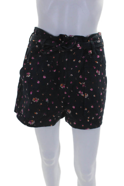 Rebecca Taylor Womens Floral Print Belted Shorts Black Multi Colored Size 6