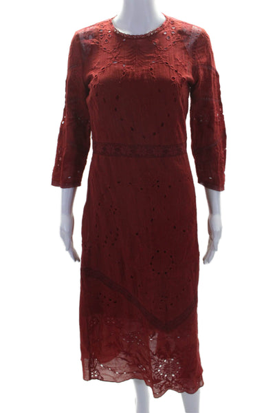 Zara Trafaluc Collection Womens Embroidered A Line Dress Red Cotton Size 6