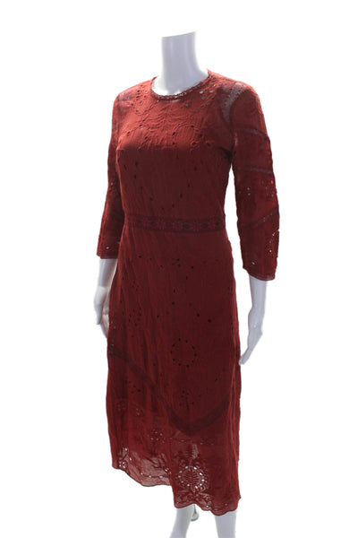 Zara Trafaluc Collection Womens Embroidered A Line Dress Red Cotton Size 6