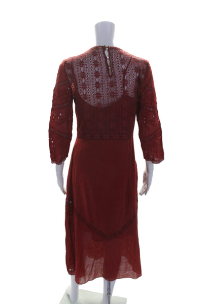 Zara Trafaluc Collection Womens Embroidered A Line Dress Red Cotton Size 6