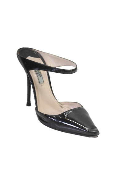 Prada Womens Patent Leather Pointed Toe Pumps Vernice Black Size 37.5  7.5