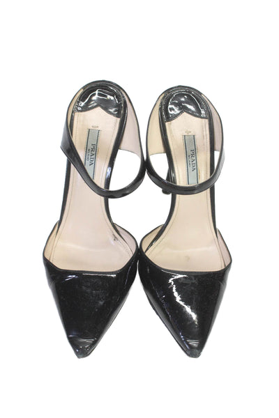 Prada Womens Patent Leather Pointed Toe Pumps Vernice Black Size 37.5  7.5