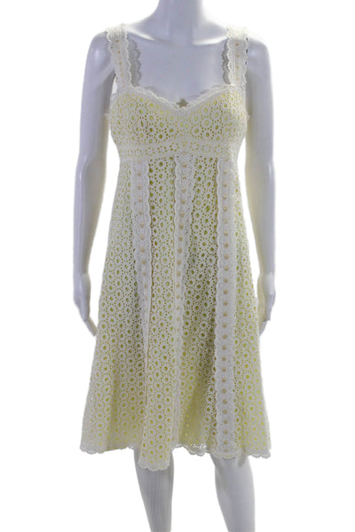 Nanette Lepore Womens Cotton Floral Accented Lace Sleeveless Dress Yellow Size 8