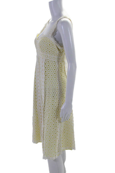 Nanette Lepore Womens Cotton Floral Accented Lace Sleeveless Dress Yellow Size 8