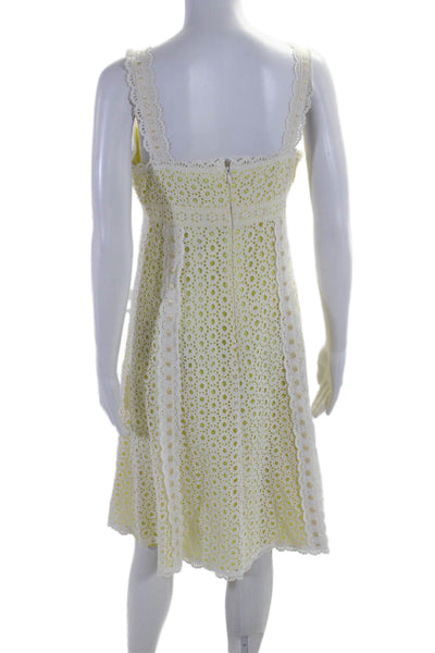 Nanette Lepore Womens Cotton Floral Accented Lace Sleeveless Dress Yellow Size 8