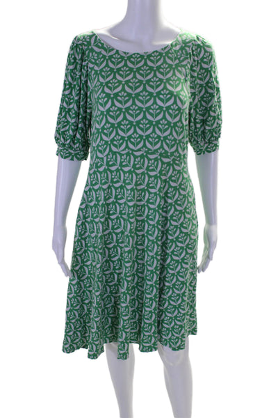 Boden Womens Floral Print Ruffled Short Sleeved Round Neck Dress Green Size 10