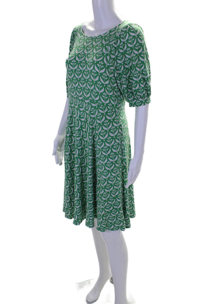 Boden Womens Floral Print Ruffled Short Sleeved Round Neck Dress Green Size 10