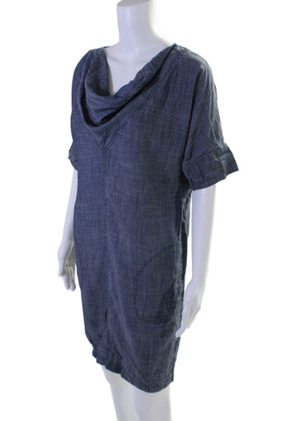 Trina Turk Womens Short Sleeve Cowl Neck Chambray Shift Dress Blue Size S