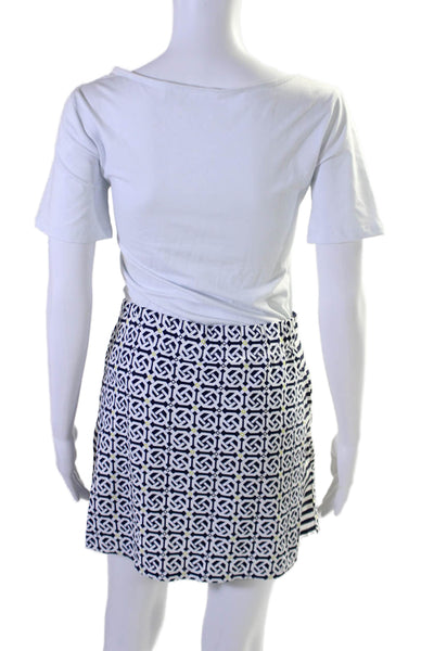 J. Mclaughlin Womens Geometric Print Elastic Waist A Line Skirt Blue Size XS