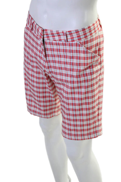 Peter Millar Mens Flat Front Plaid Casual Shorts Red Size 6