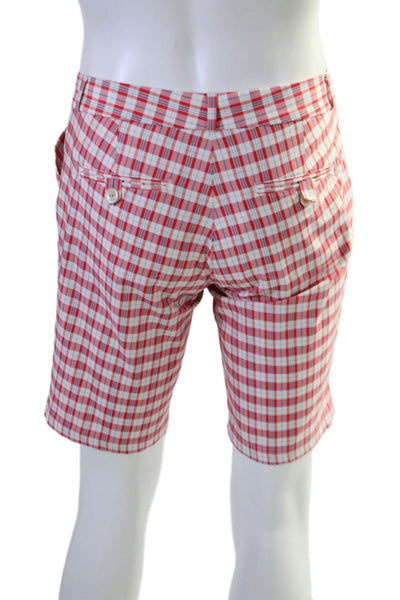 Peter Millar Mens Flat Front Plaid Casual Shorts Red Size 6