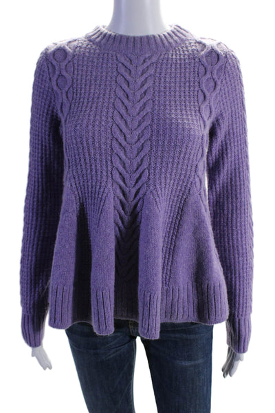 Elizabeth and James Womens Crew Neck Cable Crochet Knit Sweater Purple Small