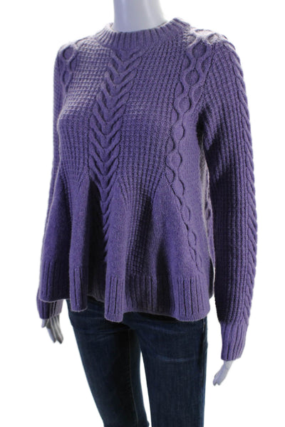 Elizabeth and James Womens Crew Neck Cable Crochet Knit Sweater Purple Small