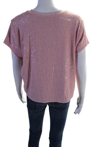 Generation Love Womens Sequin Round Neck Short Sleeve Blouse Top Pink Size L