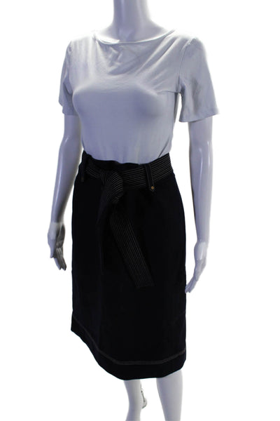 J Crew Womens Waist Tie Back Zip Long Straight Skirt Wool Blue Size 6