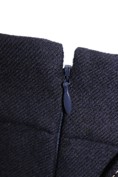 J Crew Womens Waist Tie Back Zip Long Straight Skirt Wool Blue Size 6