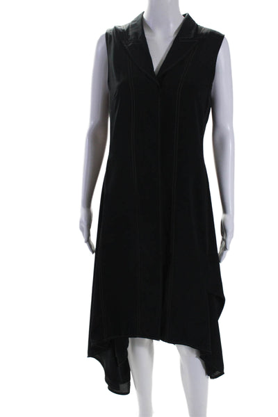 Adeam Womens Black Collar Sleeveless Button Front Fit & Flare Dress Size L