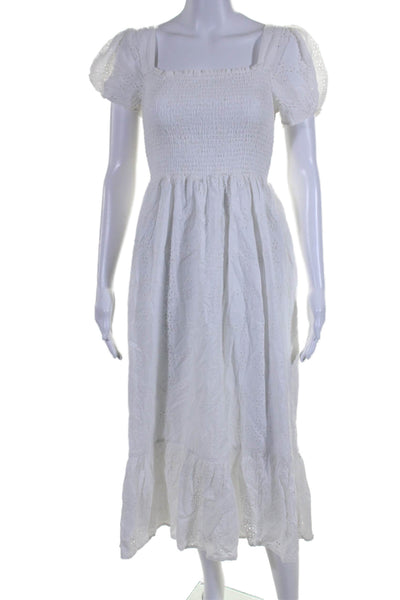 Maison Me Women's Square Neck Sleeveless Eyelet Tiered Midi Dress White Size S