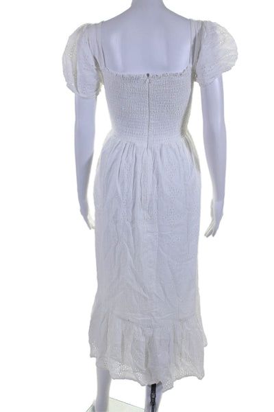 Maison Me Women's Square Neck Sleeveless Eyelet Tiered Midi Dress White Size S