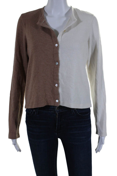 Donni Women's Round Neck Long Sleeves Color Block Cardigan Beige Size S