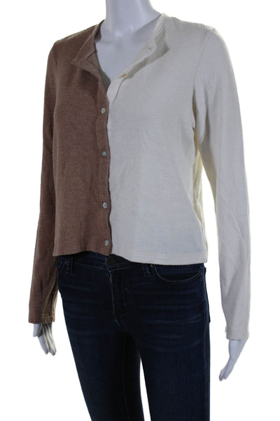 Donni Women's Round Neck Long Sleeves Color Block Cardigan Beige Size S