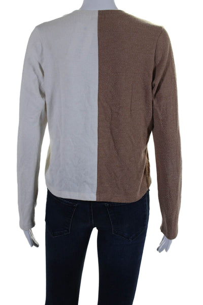 Donni Women's Round Neck Long Sleeves Color Block Cardigan Beige Size S