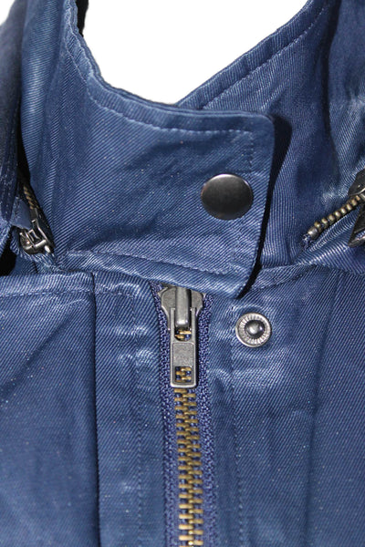 Joie Womens Cotton Zip Drawstring Button Hooded Windbreaker Jacket Blue Size XS