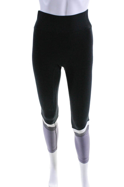 All Access Womens Colorblock Striped Print Elastic Waist Leggings Black Size S