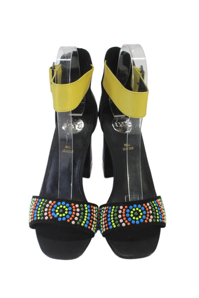 Exe Womens Leather Beaded Ankle Strap Sandal Heels Multi Colored Size 36 6