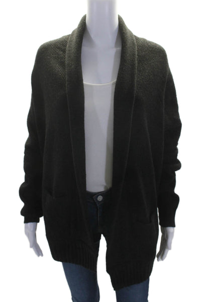 Vince Womens Wool Open Front Long Sleeve Ribbed Cardigan Gray Size S