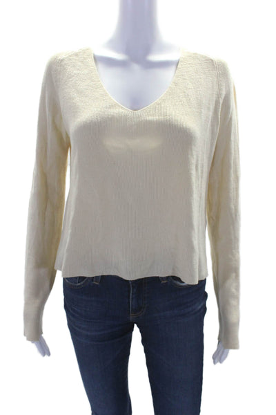 ALC Womens Merino Wool Long Sleeve V Neck Knit Blouse Cream Size XS