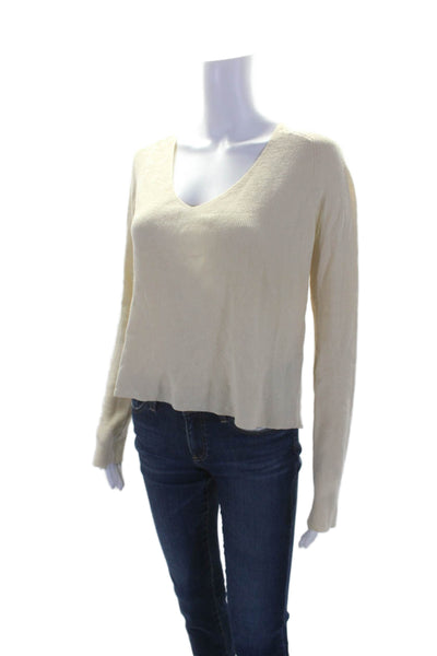 ALC Womens Merino Wool Long Sleeve V Neck Knit Blouse Cream Size XS