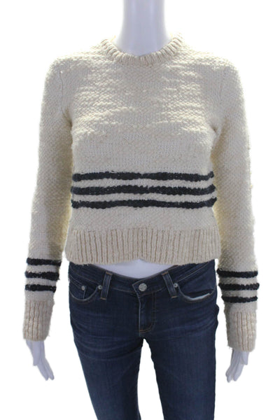 ALC Womens Wool Textured Striped Pullover Crewneck Sweater Beige Size S