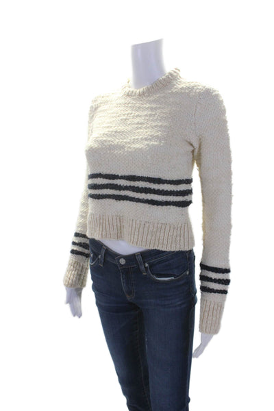 ALC Womens Wool Textured Striped Pullover Crewneck Sweater Beige Size S