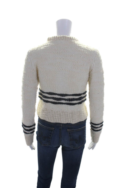 ALC Womens Wool Textured Striped Pullover Crewneck Sweater Beige Size S