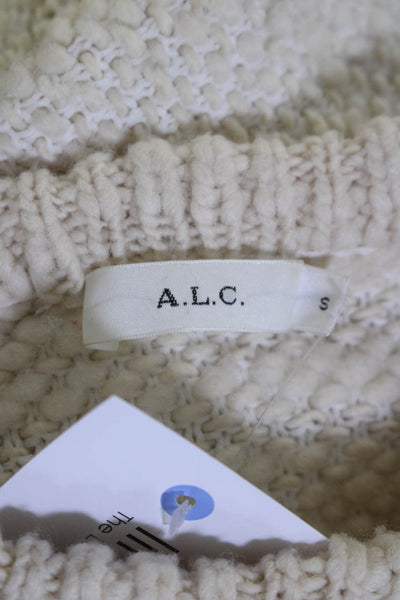 ALC Womens Wool Textured Striped Pullover Crewneck Sweater Beige Size S