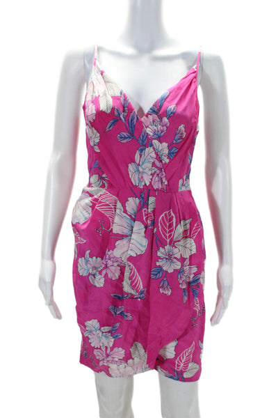 Yumi Kim Womens Silk Floral Print V Neck Spaghetti Strap Dress Pink Size S