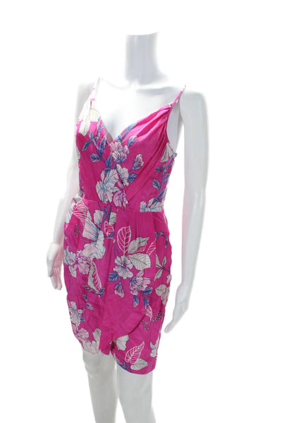 Yumi Kim Womens Silk Floral Print V Neck Spaghetti Strap Dress Pink Size S