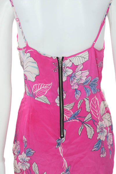 Yumi Kim Womens Silk Floral Print V Neck Spaghetti Strap Dress Pink Size S