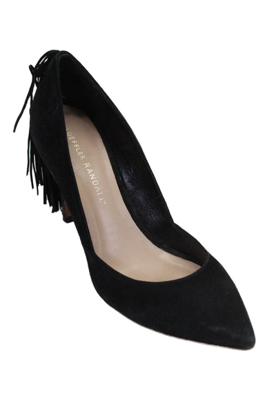 Loeffler Randall Womens Suede Pointed Toe Fringe Trim Pumps Black Size 6.5