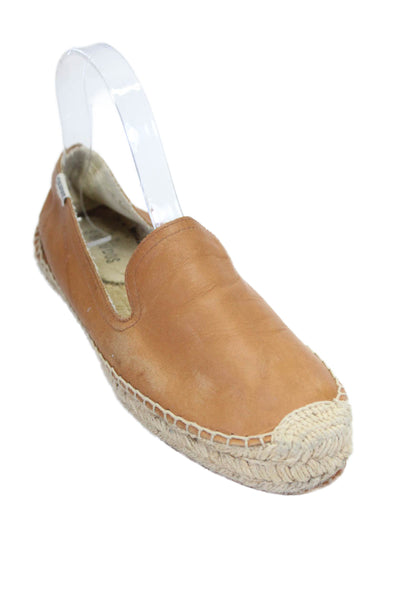 Soludos Womens Leather Slip On Flat Espadrilles Brown Size 7