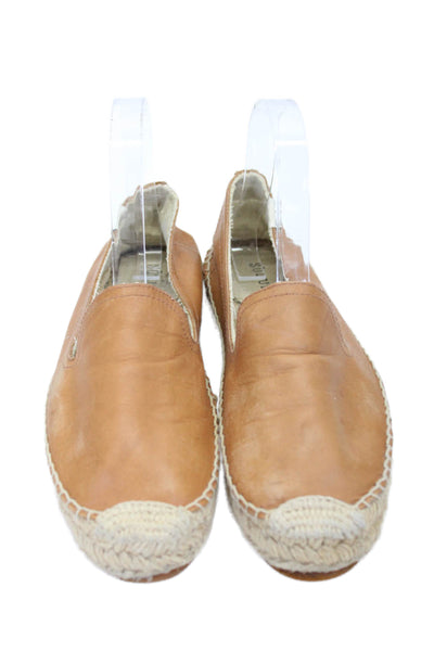 Soludos Womens Leather Slip On Flat Espadrilles Brown Size 7