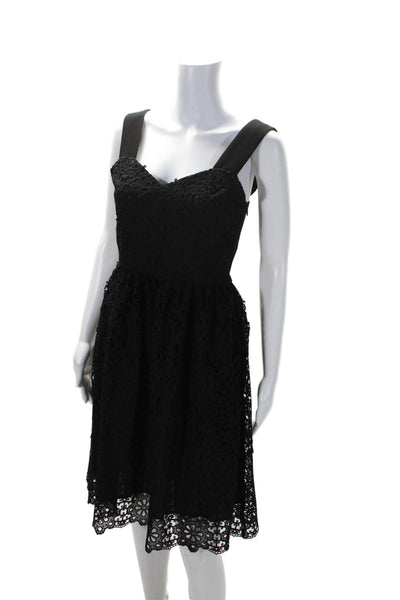 Claudie Pierlot Womens Floral Embroidered V-Neck Sleeveless Dress Black Size 36